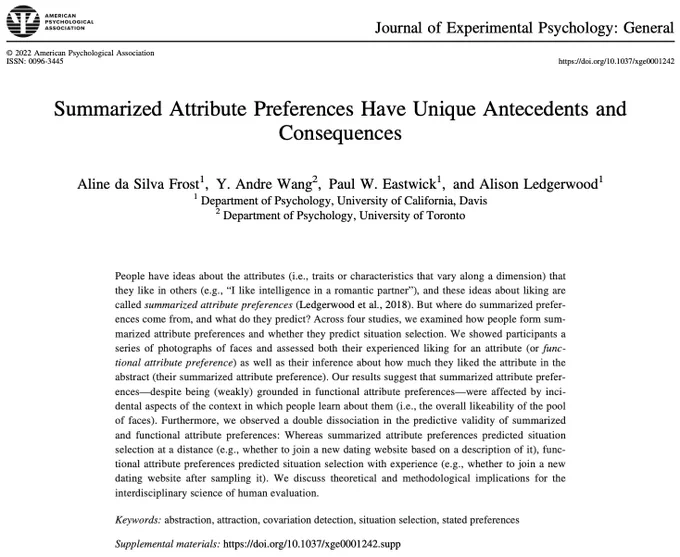 Screenshot of the title and abstract for the paper "Summarized Attribute Preferences Have Unique Antecedents and Consequences"