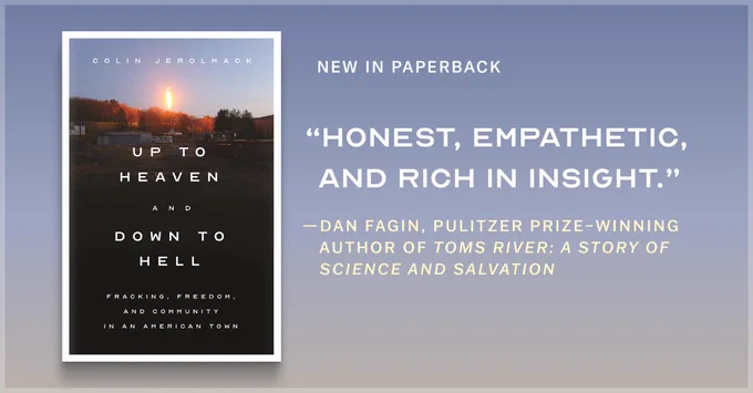 Purple ombre background with book cover of Up to Heaven and Down to Hell. New in paperback. "Honest, empathetic, and rich in insight." - Dan Fagin