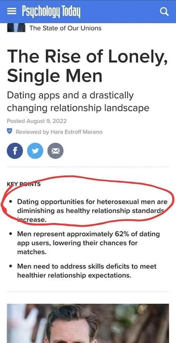 news article stating that "dating opportunities for heterosexual men are diminishing as healthy relationship standards increase"