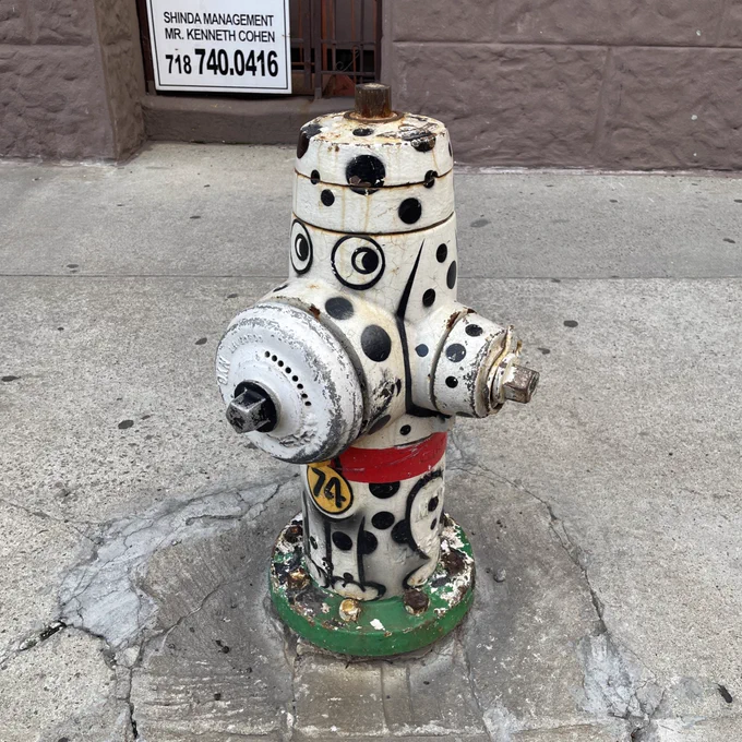 Fire hydrant painted as a Dalmatian