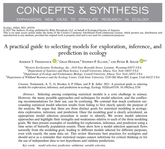 first page of paper A practical guide to selecting models for exploration, inference, and prediction in ecology