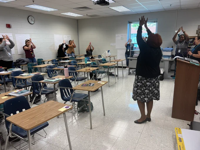 Kindergarten teachers learning the firework celebration.