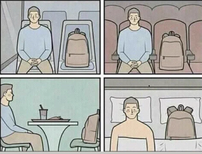 A cartoon man with his backpack 