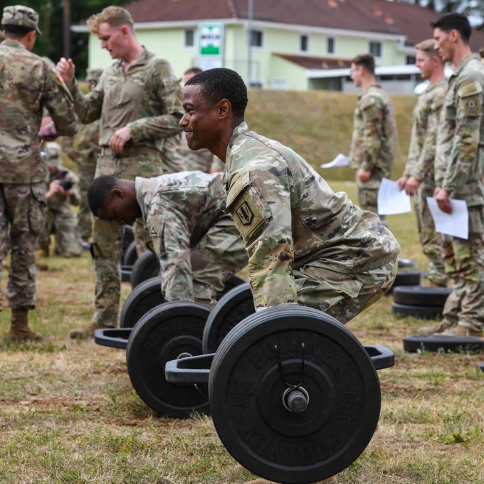 Soldier performing a deadlift