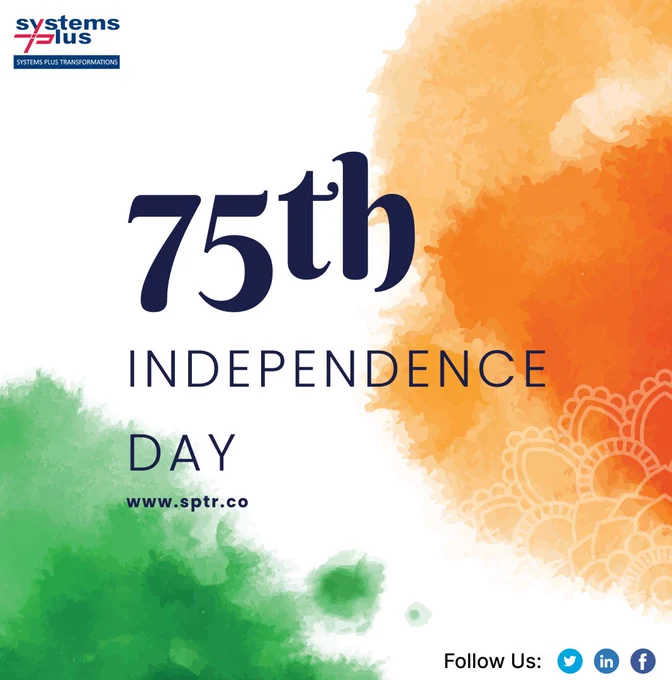 A big salute to all the soldiers who sacrificed their lives for our independence! Systems Plus Transformations wishes 𝐇𝐚𝐩𝐩𝐲 𝐈𝐧𝐝𝐞𝐩𝐞𝐧𝐝𝐞𝐧𝐜𝐞 𝐃𝐚𝐲.

#HappyIndependenceDay #IndependenceDay #IndependenceDay2022 #India #Freedom #Celebration #15August #IndependenceDayIndia #Jaihind #SystemsPlusTransformations