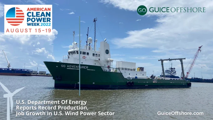 It's #AmericanCleanPowerWeek and the U.S. Department of Energy (DOE) reported today that American #windpower is yielding record production and job growth. 

Guice Offshore (“GO”) has all three DOE wind market reports published today on our website, GuiceOffshore.com/News: https://www.guiceoffshore.com/us-department-of-energy-reports-record-wind-power-growth-guice-offshore-salutes-american-clean-power-week/

--Offshore Wind Market Report
--Land-Based Wind Market Report
--Distributed Wind Market Report

Plus an update on #CleanPowerWeek and other developments in the #offshorewind #business like #electricitygrid #interconnection, #geospatial analysis and #wind siting. 

Guice Offshore, widely considered to be the U.S Flag leader in the operation of dynamically positioned Jones Act-qualified mini-supply vessels and compact, cost-effective multi-purpose vessels for specialty markets such as offshore wind energy