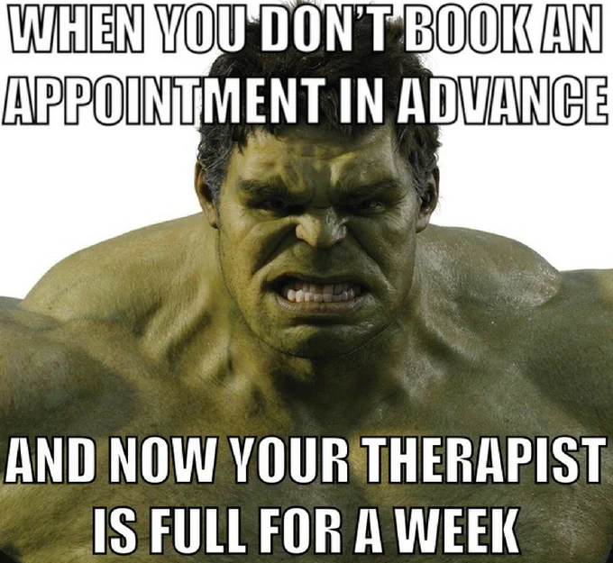 Is this you? When you don't book a Massage appointment in advance and now your Massage Therapist is full for the week. DON'T PANIC! Book in now for next week, It's that simple! 💆

Call: 0403 126 562
Website: www.anthonymasterofmassage.com.au 
Email: anthonymasterofmassage@gmail.com 
FOLLOW on TWITTER: https://twitter.com/A_MasterMassage 
FOLLOW on INSTAGRAM: https://www.instagram.com/a_mastermassage/ 
LIKE on FACEBOOK: ✅

#Massage #Meme #Remedial #Relaxation #PlanB #GetAMassage #HealthIsWealth #HealthJourney #Health #Body #FeelBetter #FeelGood #Benefits #NewYou #NeedAMassage #TakeCare #Monday #Tuesday #Wednesday #Thursday #Friday #Appointment #Schedule #BookInNow #BookNow