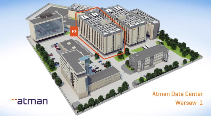 A mockup of Atman Data Center Warsaw-1 with the F7 building in it. 