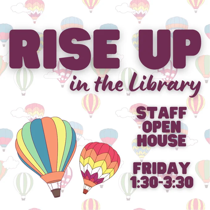 rise up in the library logo with hot air balloons