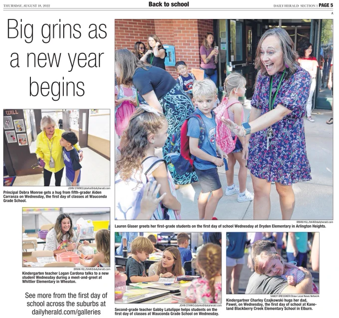 Daily Herald page 5 with pics of teachers and students on the first day of school.