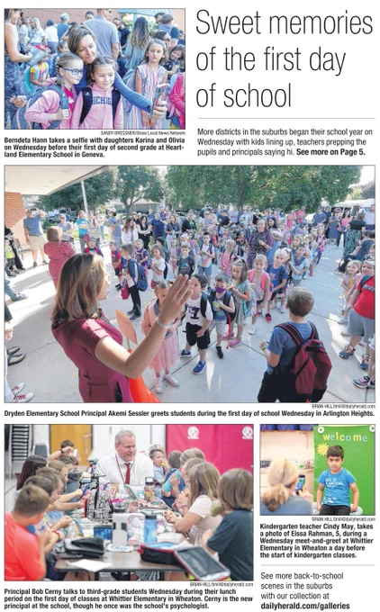 Daily Herald front page with pictures of Dryden Elementary's lineup.