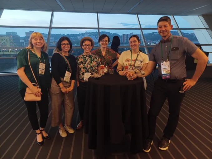 Six attendees standing in the Allegheny Overlook, where we came together for this year's LGBTQAI  Social. People will tag themselves in the photo if desired. 