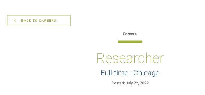 Screenshot from our job posting for a social researcher in the arts/culture/community sector. Salary range updated!
