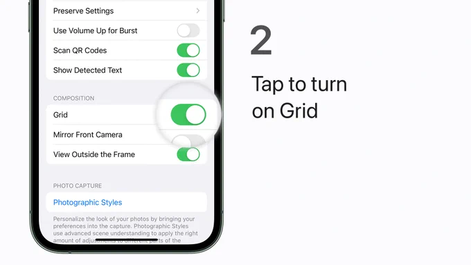 Step 2:
Tap the switch to turn on Grid.
