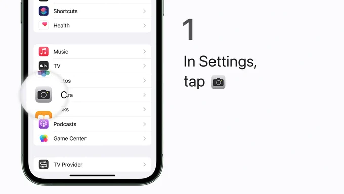 Step 1:
In Settings, tap Camera.