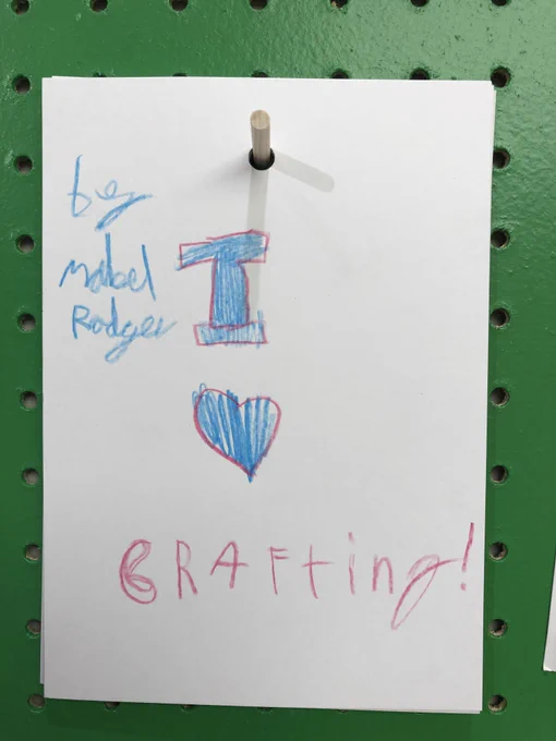 Feedback card from Craft School: 'I love crafting by Mabel Rodger'