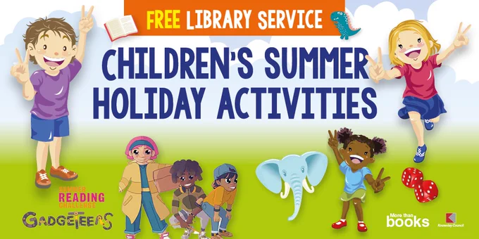 Graphic with the words Library Service Free Children's Summer Holiday Activities