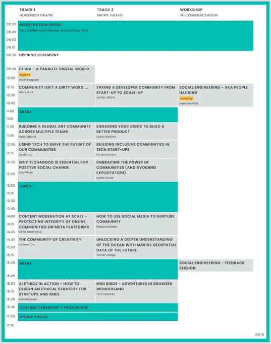 zoomed out view of conference website page showing the schedule in a table format