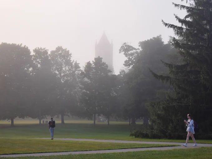 A foggy shot of the Campanile 
