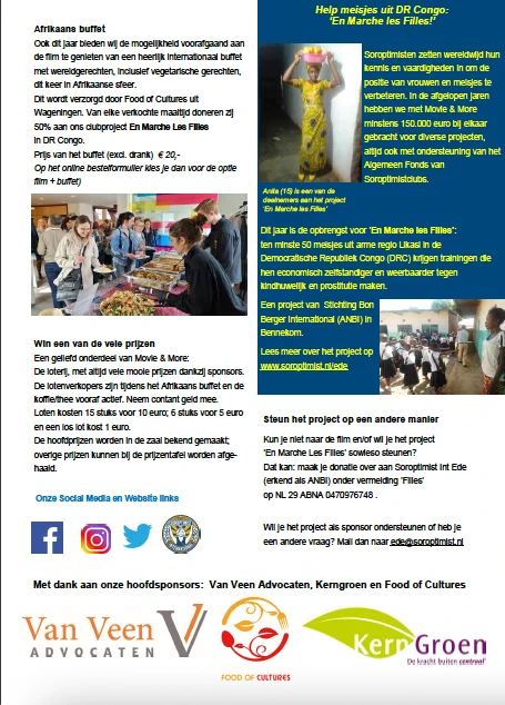 flyer Movie & More Ede p 2 met info Afrikaans buffet, project Congo en sponsors