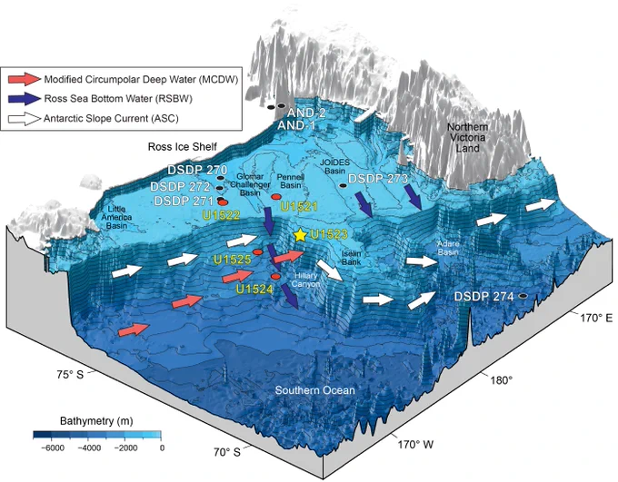 Bathymetric map of the Ross Sea showing location of Site U1523 (yellow star). 