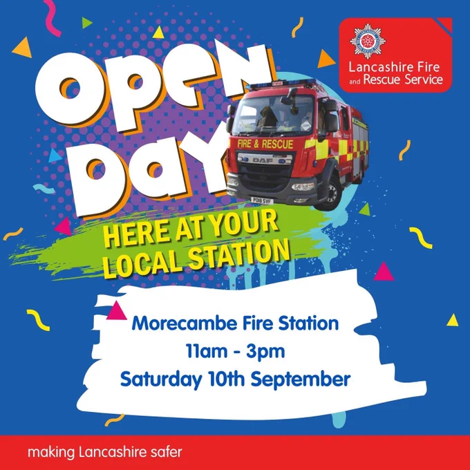 Morecambe fire station open day 10 September 11am-3pm.