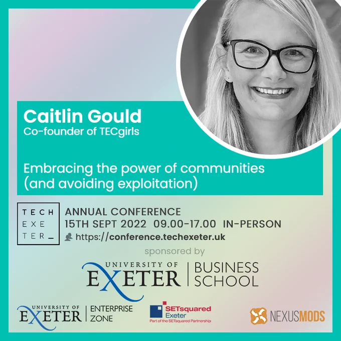 Card showing Caitlin Gould and details of her talk as per the tweet text.