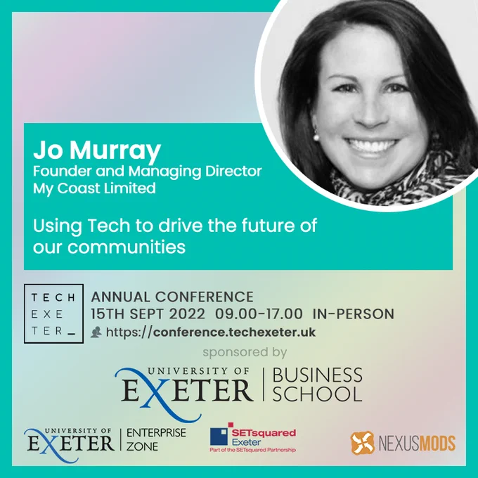 Card showing Jo Murray and details of her talk as per the tweet text.