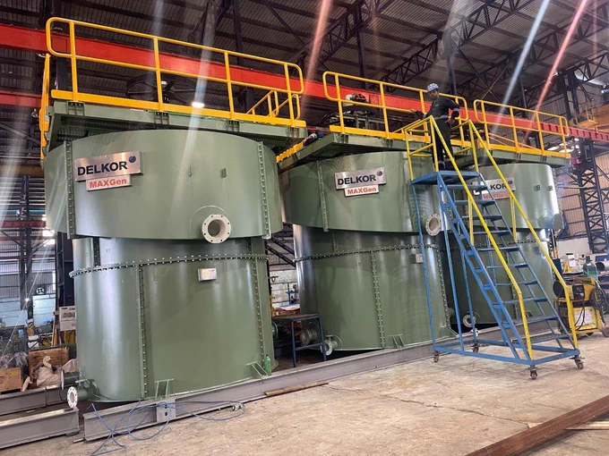 TAKRAF South Africa to showcase TAKRAF and DELKOR technologies at Electra Mining, Hall 6 Stand H31, in Johannesburg from 5-9 September 2022. Pic shows our DELKOR BQR200 flotation cells equipped with our proprietary MAXGen mechanism undergoing final assembly prior to being shipped to a nickel project in Australia.