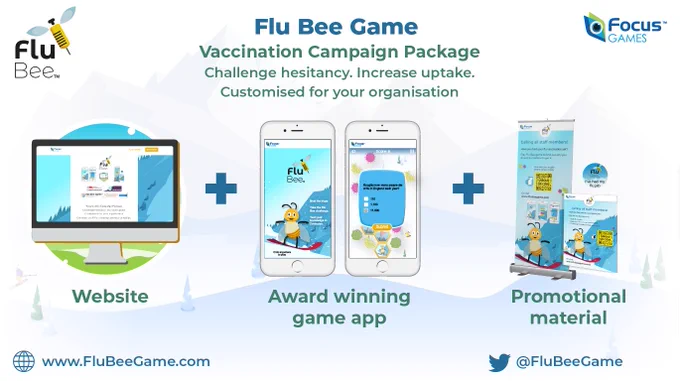 UK flu season is almost here.
Healthcare employers must encourage staff to get vaccinated. 
We have a solution: A customised Flu Bee Game package with everything to run an effective staff flu campaign. 