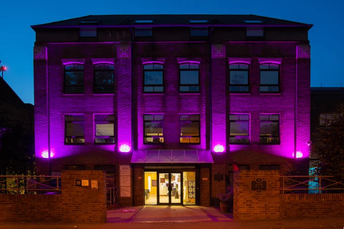 A photo of the National Addictions Centre which was lit up purple last year (2021) to raise awareness for accidental overdose and avoidable drug-related deaths. 