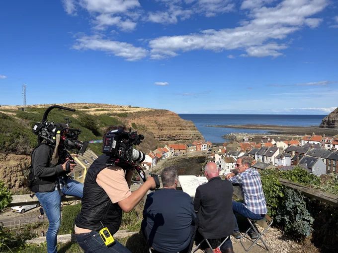 Filming takes place overlooking Staithes on the North Yorkshire coast.