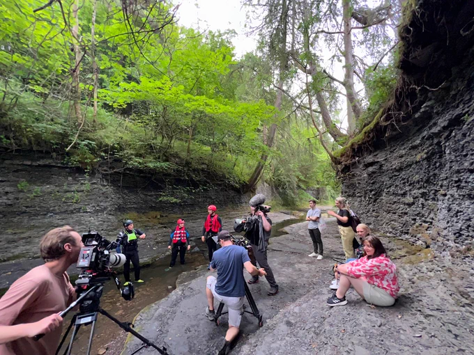 Film crew on location Gorge Walking.