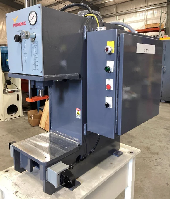 Phoenix Hydraulic Presses recently delivered (2) 4T C-Frame bench presses to an electronics manufacturer in the Northeast.  These rugged presses are part of our PHX line, with models ranging from 4T up to 35T.  And while this particular build was our “standard” 4T models, this design also lends itself well to customization to meet customer specifications.  Please contact Phoenix for all your hydraulic press needs. 

