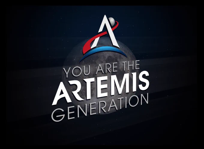 View of the Moon, with the Artemis logo, and the title You Are The Artemis Generation