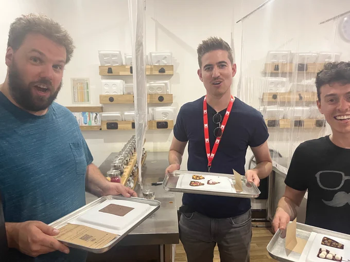 Henry, myself and Ed holding home made chocolate bars!