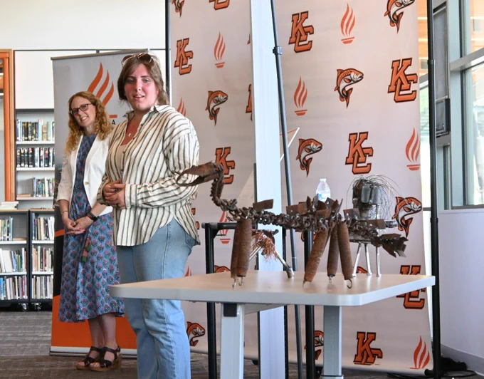 Kalama High School student Haily Long-Kisto presents her art pieces she created during her paid summer internship, funded by LANXESS and coordinated by Career Connect Southwest. 
