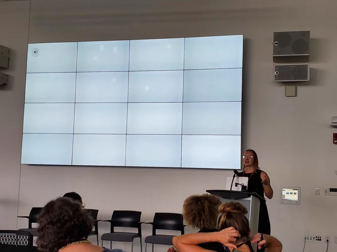 Sasha Costanza-Chock introduces Wesley Taylor at the Design Justice Summit.