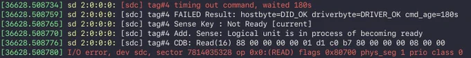 dmesg output of drive dying