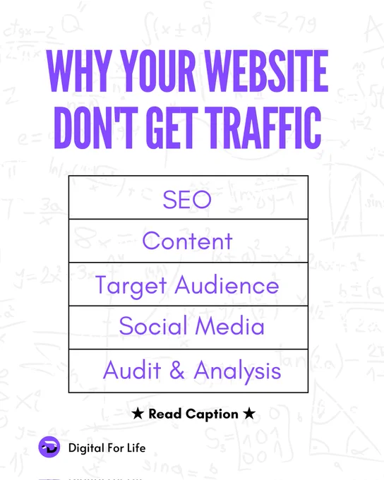 Website traffic is key to any online business as it leads to conversions, which ultimately provides leads or revenue.

But what if your website is getting little or no traffic? How can you identify what the problem is?

✅ For getting Traffic you have to do;
🗣️ SEO (Search Engine Optimization). 
🗣️ You have to use high quality Content. 
🗣️ You need to identify who your target audience is, what their needs and concerns are and how your business provides a solution. 
🗣️ Promote your site on Social Media and attached link in bio. 
🗣️ Upgrade your site and audit also analysis the site. 

🔥 Thanks for reading 🤩

✅ SEO your website today with @digitalforlife1 


#seo #seochecklist #seotips #seotricks #localseo #localseoservices #localseomarketing #localseotips #localseoexpert #localseoagency #offpageseo #onpageseo #seoagency #digitalmarketingagency #googlemybusiness #setupgooglemybusiness #setupgoogleanalytics #setupgoogleads #localseofactors #socialmediatips #seo101