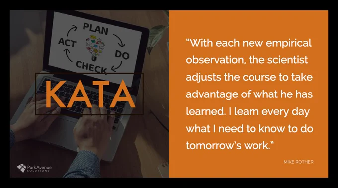 Graphic from Park Avenue Solutions, Toyota Kata coaches & consultants | PDCA image, Kata, quote from Mike Rother