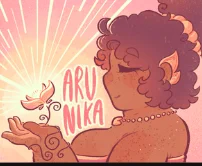 Arunika, a girl holds a beaming flower