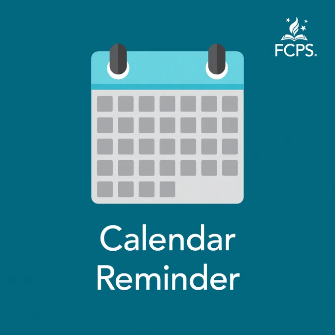 Top right corner: the FCPS logo. Calendar image in the center. Under the calendar is Calendar Reminder.