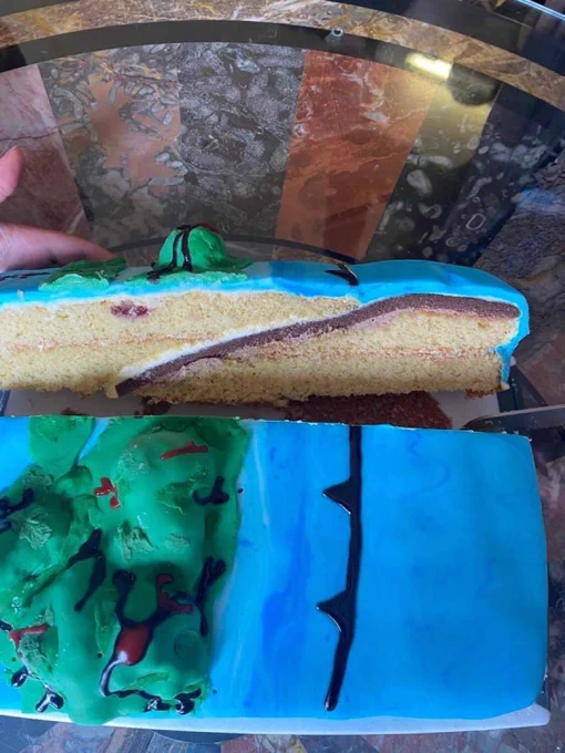 Cross section view of the cake showing a subduction slab!