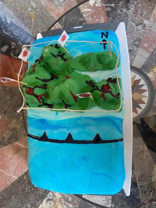 Cake showing the topography of Java, Indonesia, showing the geology of the tectonic plates on the region.
