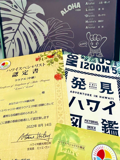 ハワイスペシャリスト検定　中級認定証とグッズ