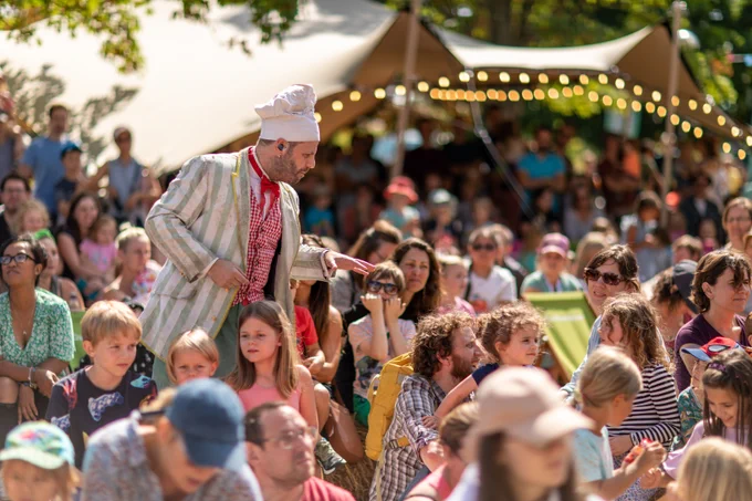 Children and their families during a performance at bOing Festival 2022