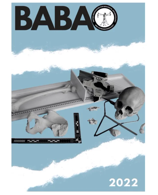 The front cover of the babao 2022 conference programme with osteometric equipment visible against a blue and white background
