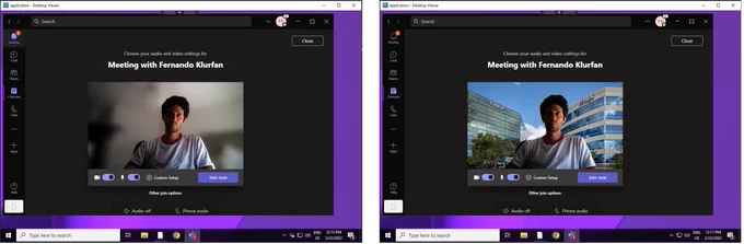 In the current version, you can either blur your background or replace the background with a default template from Teams. In this screenshot, however, you can see a custom template (our HQ in Fort Lauderdale).
This can be done using registry key overrides on the client and storing the picture on the CWA install directory. More details in edocs.