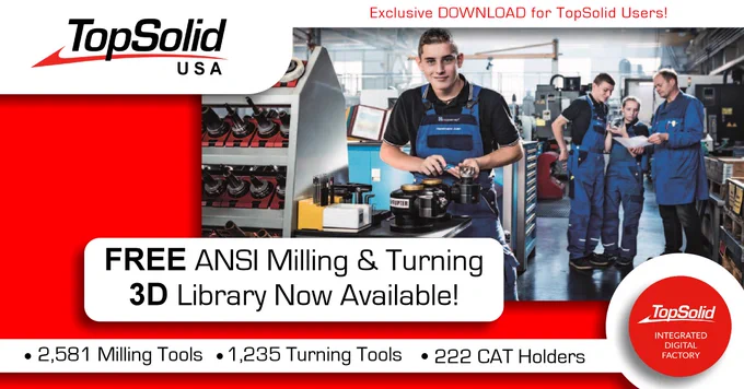 FREE TopSolid ANSI Milling and Turning 3d Tooling library